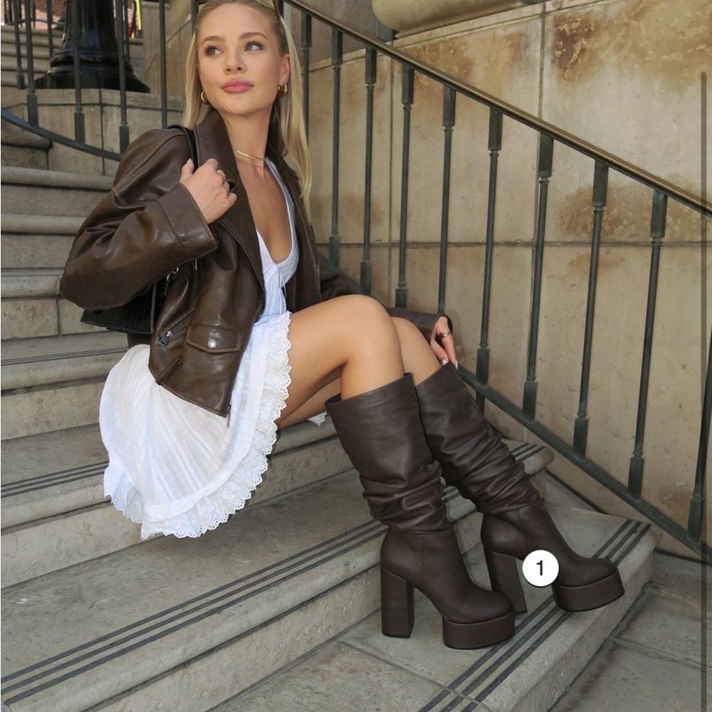 Brown Knee-High Platform Boots